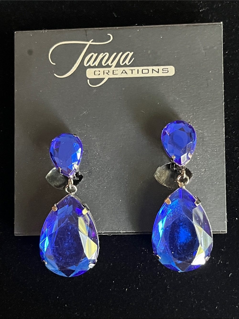 Royal Blue Teardrop Crystal Drop Earrings
